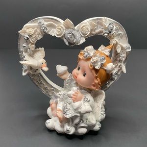 Vtg 90 Antique Turtle King Angel Baby Dove Heart Ceramic Statue Tea Light Candle